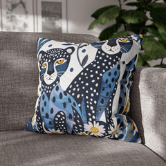 Blue Cheetah Accent Pillow, Animal Print Cushion, Two Blue Cheetahs Throw Pillow, Bold Safari Cushion, Modern Jungle Decor for Sofa or Bed