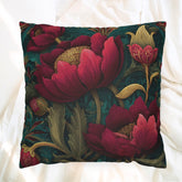 Deep Pink Floral Pillow, Dark Green Botanical Cushion, Vintage Tapestry Throw Pillow, Elegant Bloom Decor, Garden-Inspired Accent