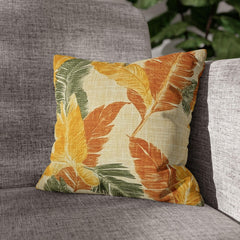 Tropical Leaf Pillow, Yellow and Orange Foliage Cushion Cover, Vibrant Jungle Throw Pillow, Island Botanical Decor, Warm Beach Accent