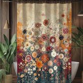 Batik Floral Shower Curtain, Vibrant Botanical Bathroom Decor, Vintage Inspired Floral Display, Colorful Garden Bath Panel
