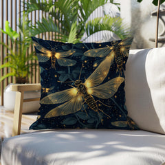 Glowing Firefly Night Throw Pillow, Vintage Insect Botanical Cushion, Dark Moody Nature Decor, Enchanted Garden Accent Pillow