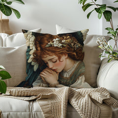 Angelic Goddess Throw Pillow, Romantic Vintage Angel Cushion, Soft Renaissance Style Pillow, Serene Cottagecore Home Decor