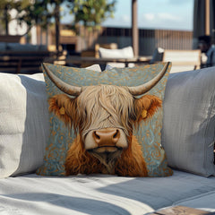 Highland Cow Throw Pillow, Vintage Farm Animal Cushion, Dark Elegant Botanical Decor, Enchanted Cottage Accent Pillow