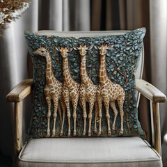 Whimsical Giraffe Family Throw Pillow, Vintage Safari Animal Cushion, Botanical Wildlife Nature Decor, Storybook Accent Pillow
