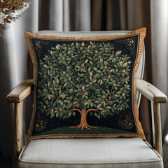 Ornamental Botanical Tree Throw Pillow, Vintage Garden Foliage Cushion, Classic Greenery Decor, Timeless Nature Accent Pillow
