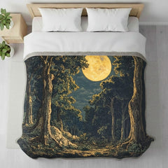 Moonlit Forest Woven Blanket, Enchanted Woodland Throw, Full Moon Nature Tapestry, Rustic Boho Blanket, Mystical Night Home Decor