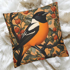 William Morris Oriole Pillow, Vintage Bird Pillow, Botanical Throw Pillow for Living Room, Nature-Inspired Accent Pillow, Bird Throw Cushion