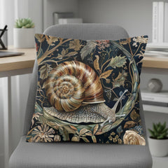 Woodland Snail Pillow, William Morris Inspired Botanical Cushion, Nature Throw Pillow, Rustic Forest Couch Accent, Vintage Snail Pillowcase