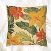 Bold Tropical Floral Pillow, Hibiscus Cushion Cover, Vibrant Jungle Throw Pillow, Island Leaf Home Decor, Warm Beach Accent