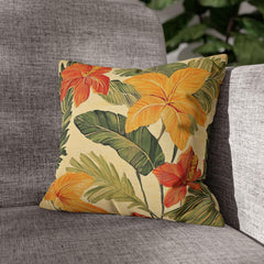 Bold Tropical Floral Pillow, Hibiscus Cushion Cover, Vibrant Jungle Throw Pillow, Island Leaf Home Decor, Warm Beach Accent