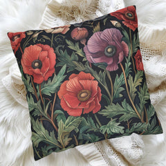 William Morris Inspired Poppies Pillow, Accent Cushion Cover, Floral Spring Pillow