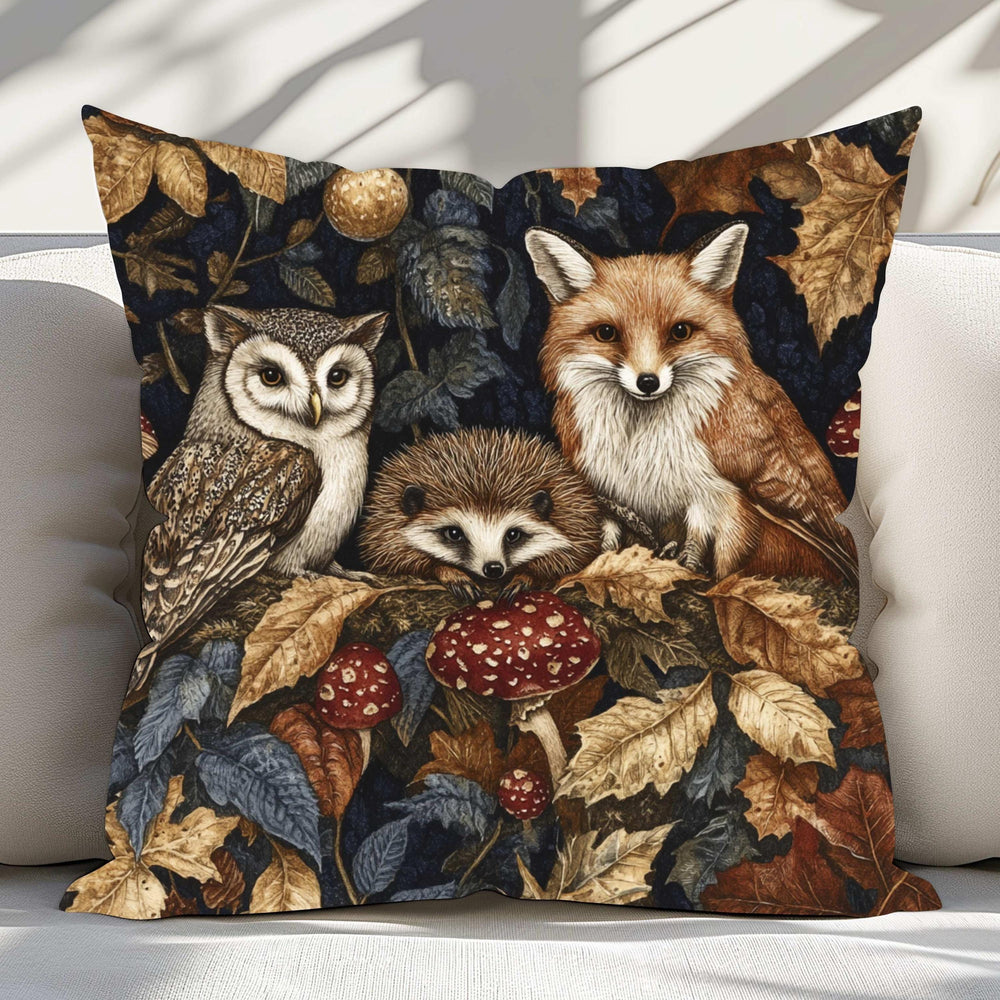 Woodland Animal Throw Pillow, Fox Owl Hedgehog Forest Cushion, Double Sided Print Fall Decor, Polyester Cozy Nature Pillow