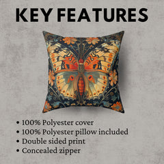 William Morris Butterfly Floral Cushion Cover, William Morris Pillow, William Morris Decor, Art Nouveau Pillow Case, Vintage Cover