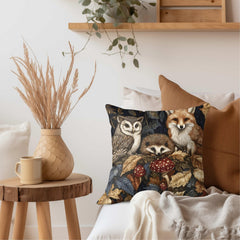 Woodland Animal Throw Pillow, Fox Owl Hedgehog Forest Cushion, Double Sided Print Fall Decor, Polyester Cozy Nature Pillow
