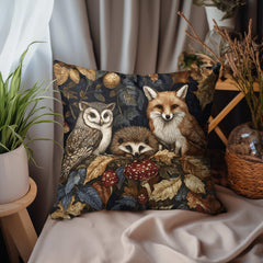 Woodland Animal Throw Pillow, Fox Owl Hedgehog Forest Cushion, Double Sided Print Fall Decor, Polyester Cozy Nature Pillow