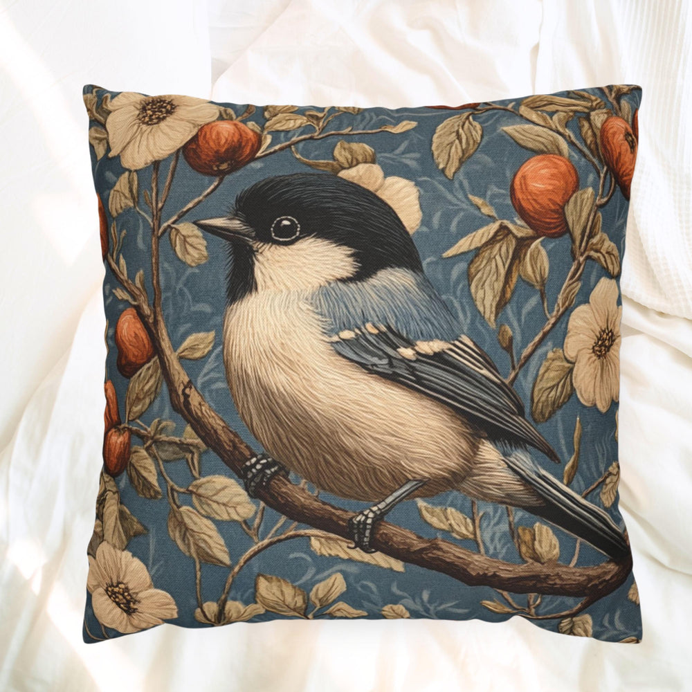 Vintage Bluebird Floral Pillow Cover, William Morris Style Cushion, Cottagecore Home Decor, Rustic Botanical Throw, Nature Inspired Accent
