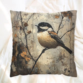 Rustic Chickadee Accent Pillow, Vintage Autumn Bird Decor, Nature Inspired Cushion Cover, Cozy Woodland Throw Pillow, Farmhouse Home Accent