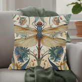 Dragonfly Pillow, Art Nouveau Botanical Cushion, William Morris Inspired Throw Pillow, Elegant Garden Couch Accent, Golden Insect Pillowcase