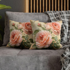 English Blush Rose Pillow, Soft Vintage Floral Cushion, Romantic Botanical Throw Pillow, Cottagecore Pillowcase, Pastel Couch Accent