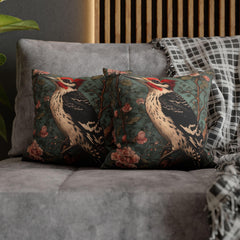Vintage Woodpecker Floral Pillow, William Morris Style Cushion, Victorian Bird Art Accent, Cottagecore Home Decor, Rustic Botanical Decor