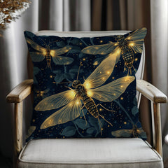 Glowing Firefly Night Throw Pillow, Vintage Insect Botanical Cushion, Dark Moody Nature Decor, Enchanted Garden Accent Pillow