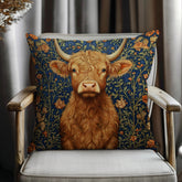 Highland Cow Floral Throw Pillow, Vintage Farm Animal Cushion, Dark Moody Botanical Decor, Enchanted Cottage Accent Pillow