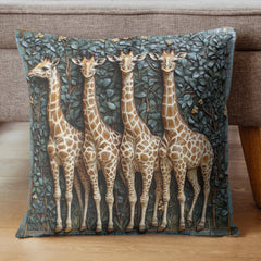 Whimsical Giraffe Family Throw Pillow, Vintage Safari Animal Cushion, Botanical Wildlife Nature Decor, Storybook Accent Pillow