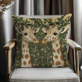 Gentle Giraffe Pair Throw Pillow, Vintage Botanical Wildlife Cushion, Neutral Nature Decor, Storybook Garden Accent Pillow