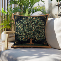 Ornamental Botanical Tree Throw Pillow, Vintage Garden Foliage Cushion, Classic Greenery Decor, Timeless Nature Accent Pillow