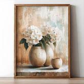 Neutral Floral Vase Wall Art, Earthy Beige Brown Canvas, Rustic Still Life Artwork, Farmhouse Home Decor, Minimalist Home Accent Print