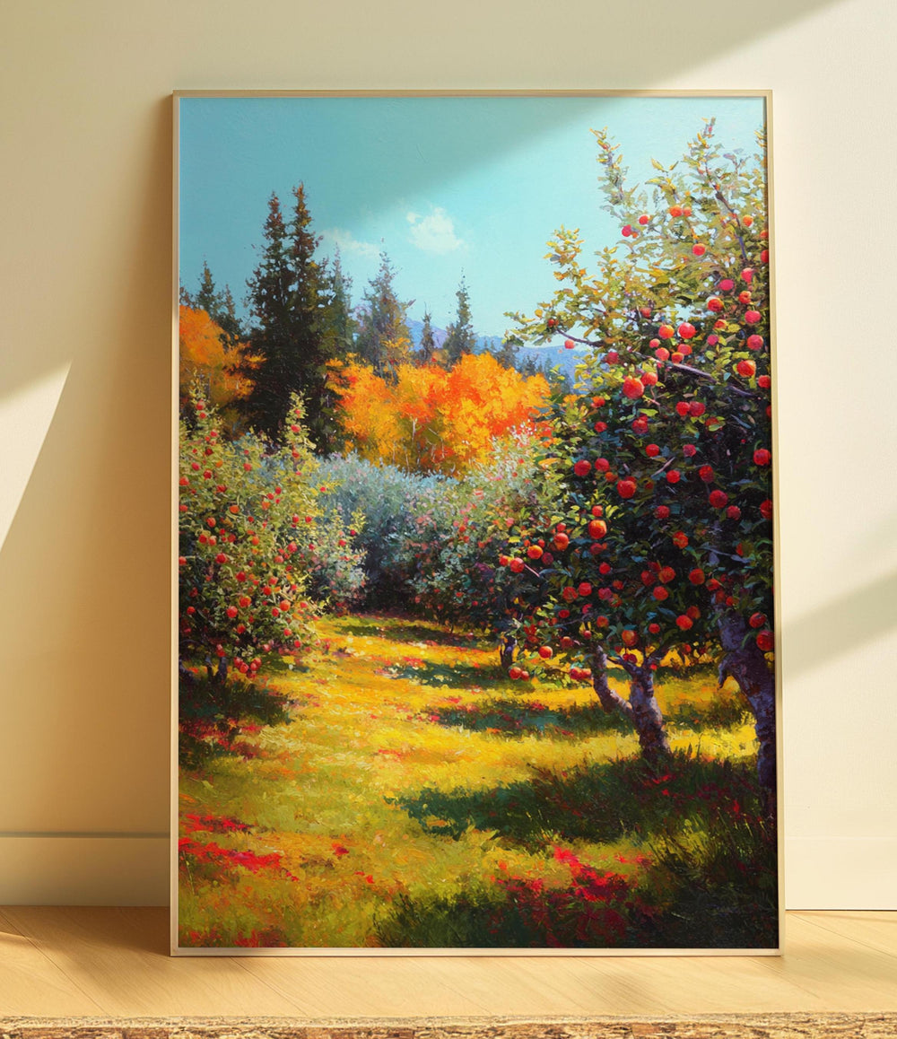Apple Orchard Canvas Wall Art, Autumn Nature Print, Rustic Countryside Artwork, Colorful Fall Home Decor, Farmhouse Wall Hanging