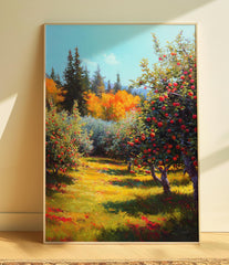 Apple Orchard Canvas Wall Art, Autumn Nature Print, Rustic Countryside Artwork, Colorful Fall Home Decor, Farmhouse Wall Hanging
