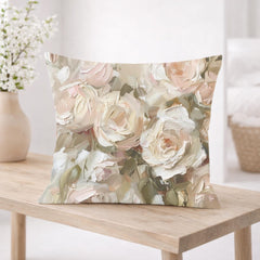 Blush Roses Accent Pillow, Romantic Neutral Floral Throw Pillow, Vintage Rose Art Pillowcase, Soft Cottagecore Cushion, Elegant Home Decor