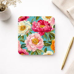 Floral Coaster Set of 4, Colorful Peony Table Decor, Vibrant Botanical Drink Coasters, Statement Home Accent