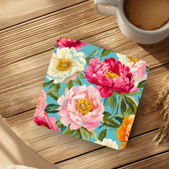 Floral Coaster Set of 4, Colorful Peony Table Decor, Vibrant Botanical Drink Coasters, Statement Home Accent
