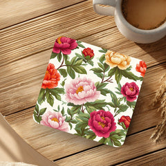 Rose Coaster Set of 4, Soft Floral Table Decor, Romantic Botanical Drink Coasters, Neutral Home Style