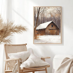 Rustic Winter Barn Wall Art, Snow Covered Wooden Barn Print, Farm Landscape Art, Print Canvas Framed Canvas Decor