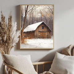 Rustic Winter Barn Wall Art, Snow Covered Wooden Barn Print, Farm Landscape Art, Print Canvas Framed Canvas Decor
