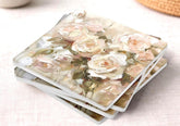 Blush Floral Coaster Set of 4, Neutral Rose Table Decor, Elegant Botanical Drink Coasters, Cottage Chic Style