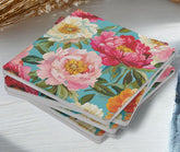 Floral Coaster Set of 4, Colorful Peony Table Decor, Vibrant Botanical Drink Coasters, Statement Home Accent