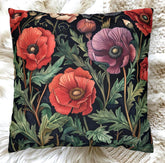 William Morris Inspired Poppies Pillow, Accent Cushion Cover, Floral Spring Pillow