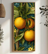 Vintage Citrus Botanical Wall Art, Tall Vertical Framed Canvas, Orange Fruit Illustration, Classic Kitchen Decor