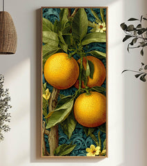 Vintage Citrus Botanical Wall Art, Tall Vertical Framed Canvas, Orange Fruit Illustration, Classic Kitchen Decor
