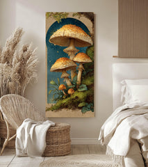 Vintage Mushroom Illustration Wall Art, Tall Framed Canvas Art with Woodland Fungi, Cottage Nature Home Decor
