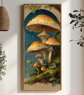 Vintage Mushroom Illustration Wall Art, Tall Framed Canvas Art with Woodland Fungi, Cottage Nature Home Decor