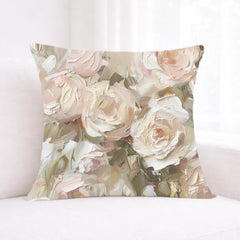 Blush Roses Accent Pillow, Romantic Neutral Floral Throw Pillow, Vintage Rose Art Pillowcase, Soft Cottagecore Cushion, Elegant Home Decor