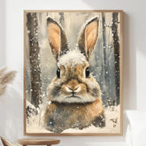 Rabbit Portrait Framed Canvas Art, Woodland Animal Wall Art, Cozy Winter Wildlife Decor, Rustic Nature Art
