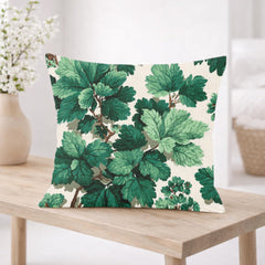 Green Botanical Leaves Pillow, Nature-Inspired Cushion, Lush Garden Leaf Throw Pillow, Cottagecore Pillowcase, Serene Home Decor