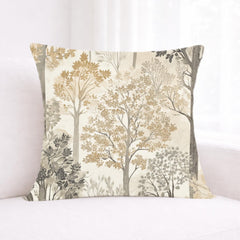 Woodland Forest Trees Pillow, Neutral Nature-Inspired Throw Pillow, Beige Grey Accent Cushion, Botanical Pillowcase, Cozy Rustic Home Decor