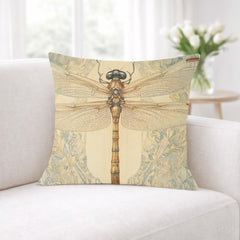 Vintage Dragonfly Pillow, William Morris Style Insect Art Cushion, Botanical Illustration Throw Pillow, Nature-Inspired Pillowcase Decor